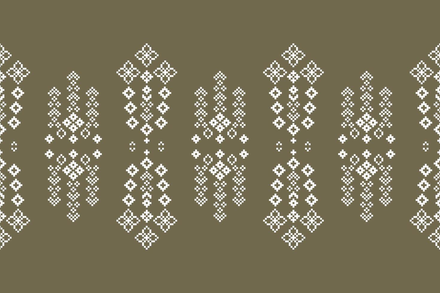 Cross stitch fabric pattern with brown color background decor ethnic style design. vector