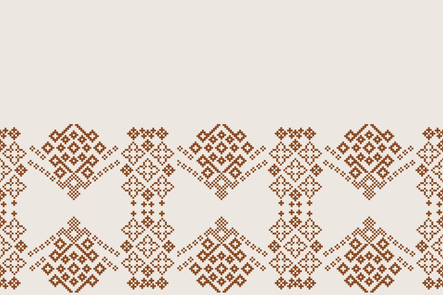 Motif fabric pattern pixel art of cross stich ethnic pattern with white brown cream background color design. vector