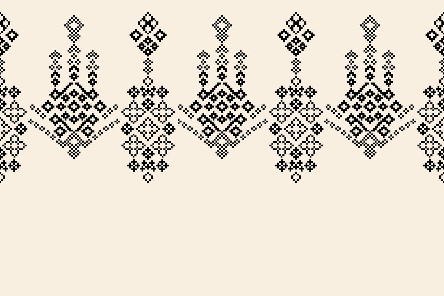 Cross stich fabric pattern with white brown cream background color pixel ethnic. vector