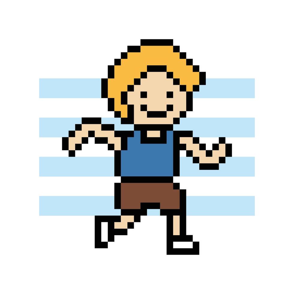 8 bit run running marathon exercise fitness race man male boy cartoon. vector