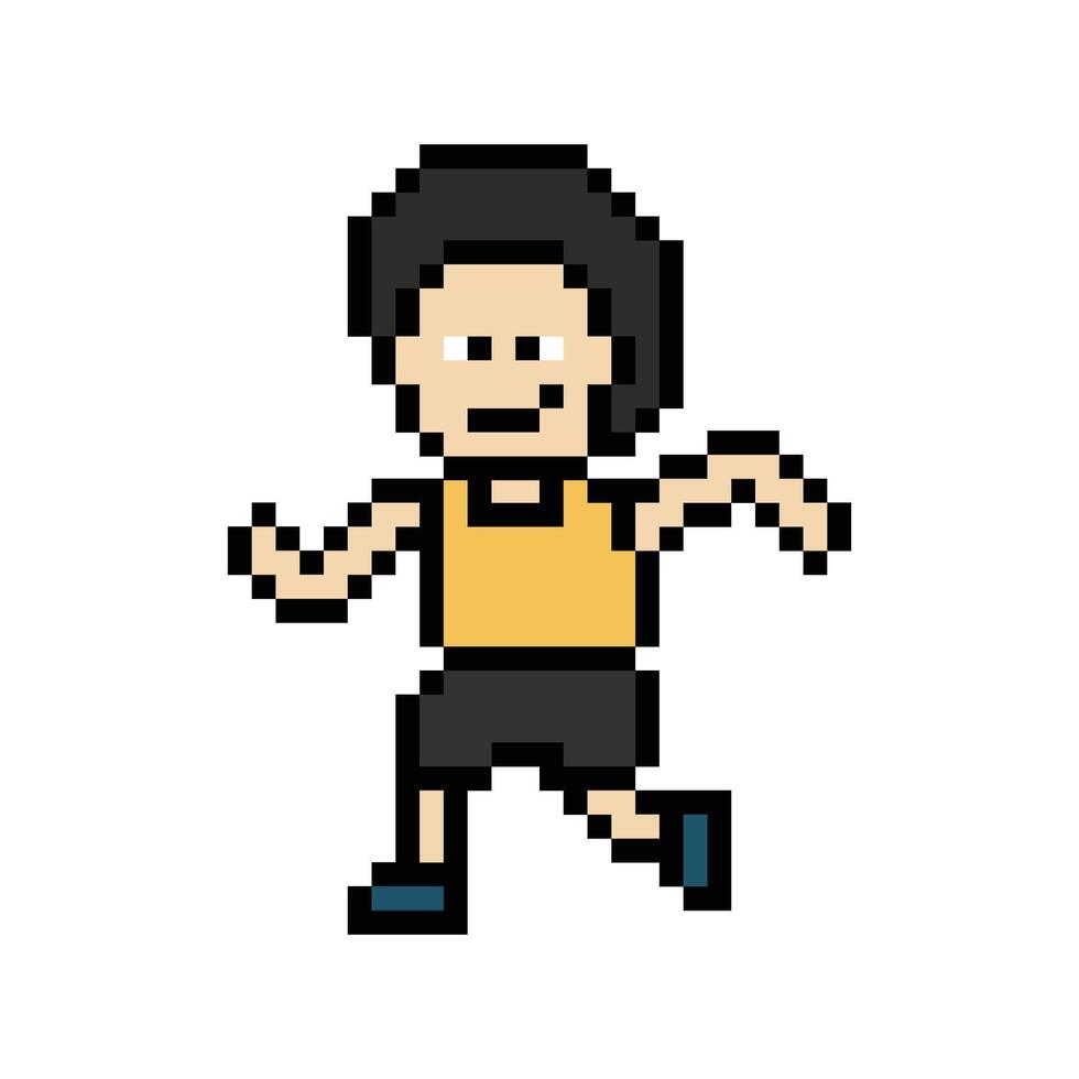 Design of 8 bit run running marathon exercise fitness race man male boy art. vector