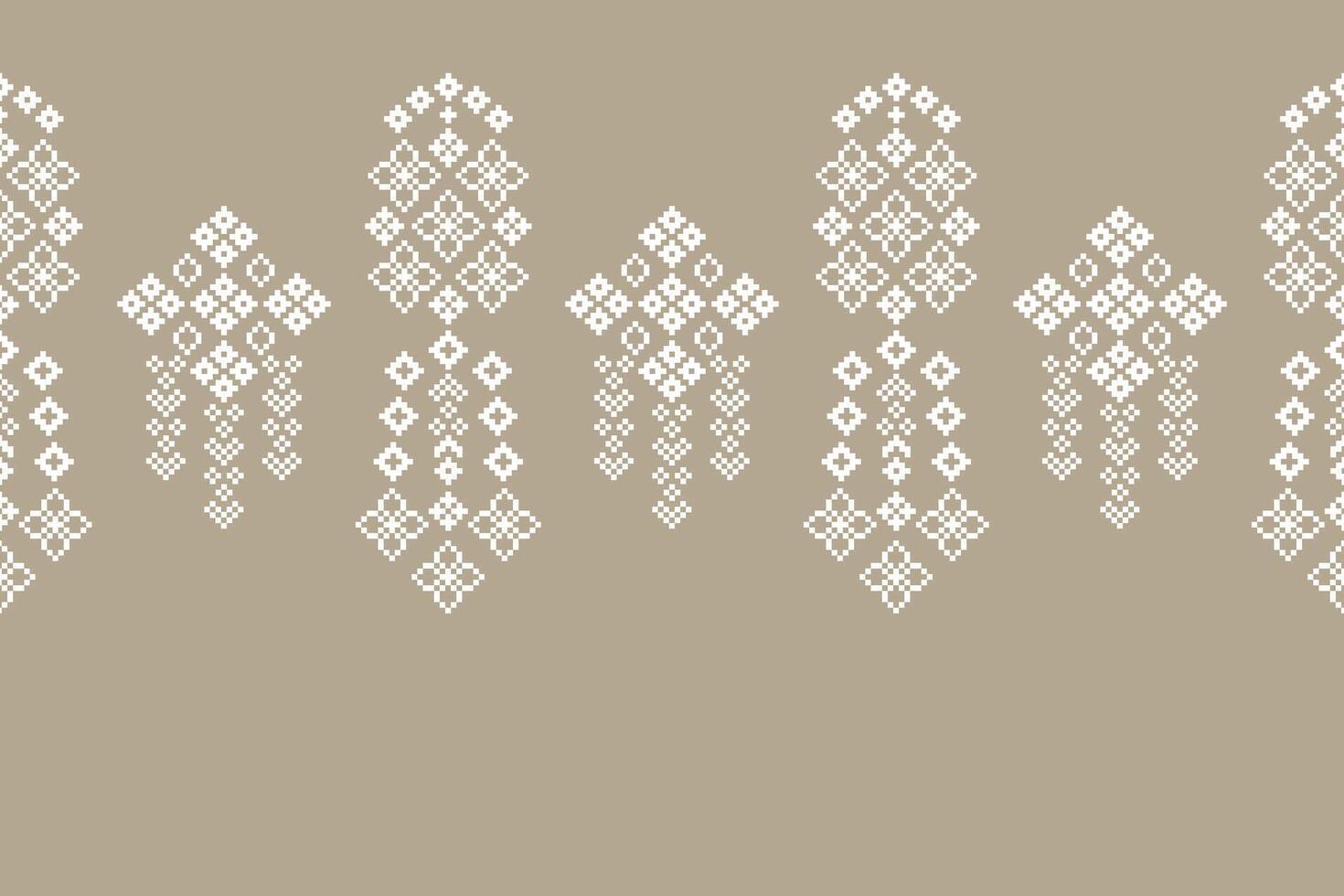 Pixel fabric pattern with brown color background decor ethnic style. vector