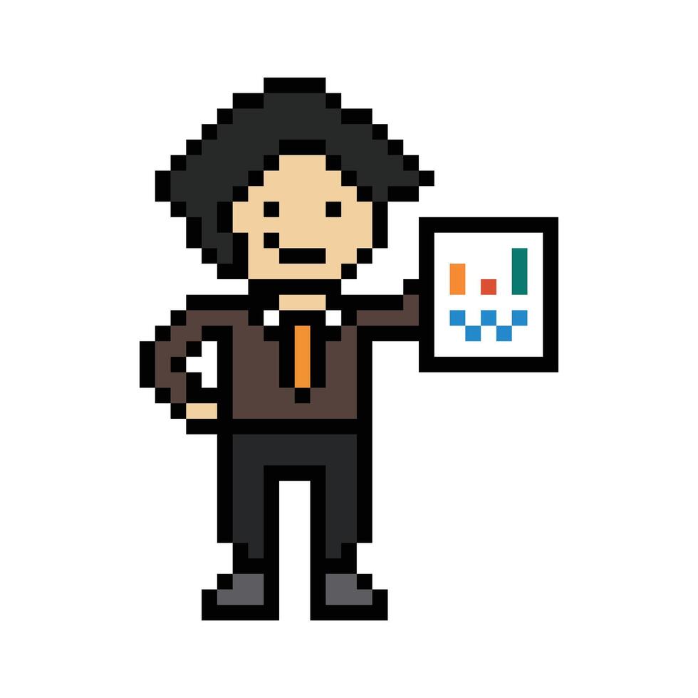 Cartoon pixel of man male boy business concept businessman office work 8bit. vector