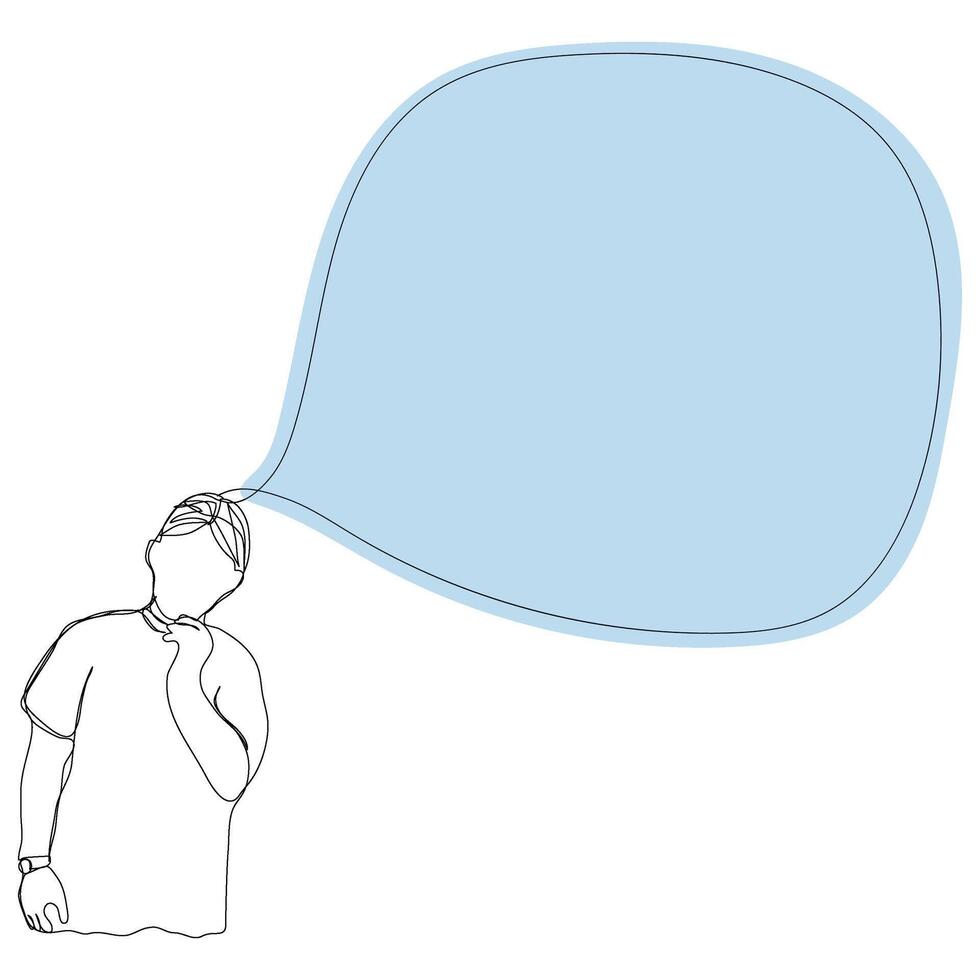 Line art of man boy male and blank say talk chat box think white background decor continuous design. vector