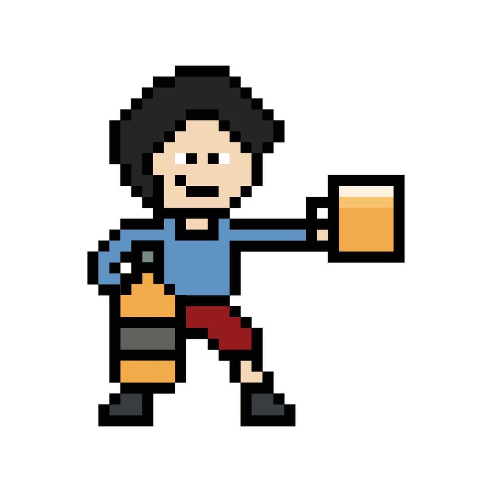 Pixel art 8 bit of male man boy drink beer party celebrate alcohol cartoon. vector