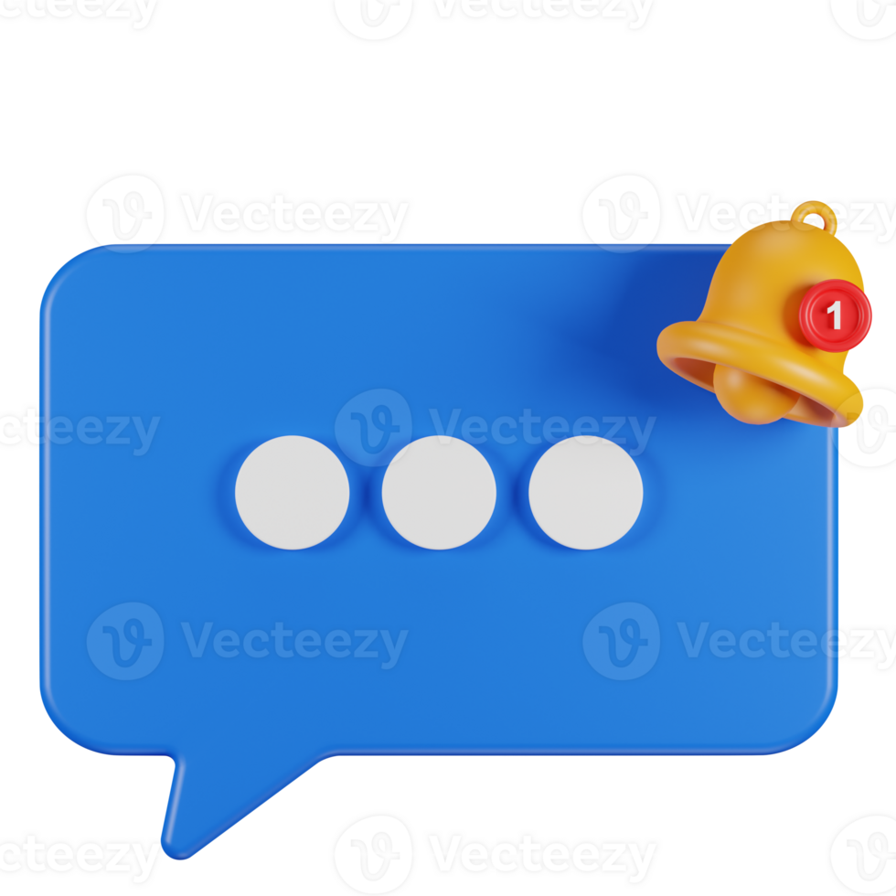 3D Render of Notification Bell with Chat Bubble png