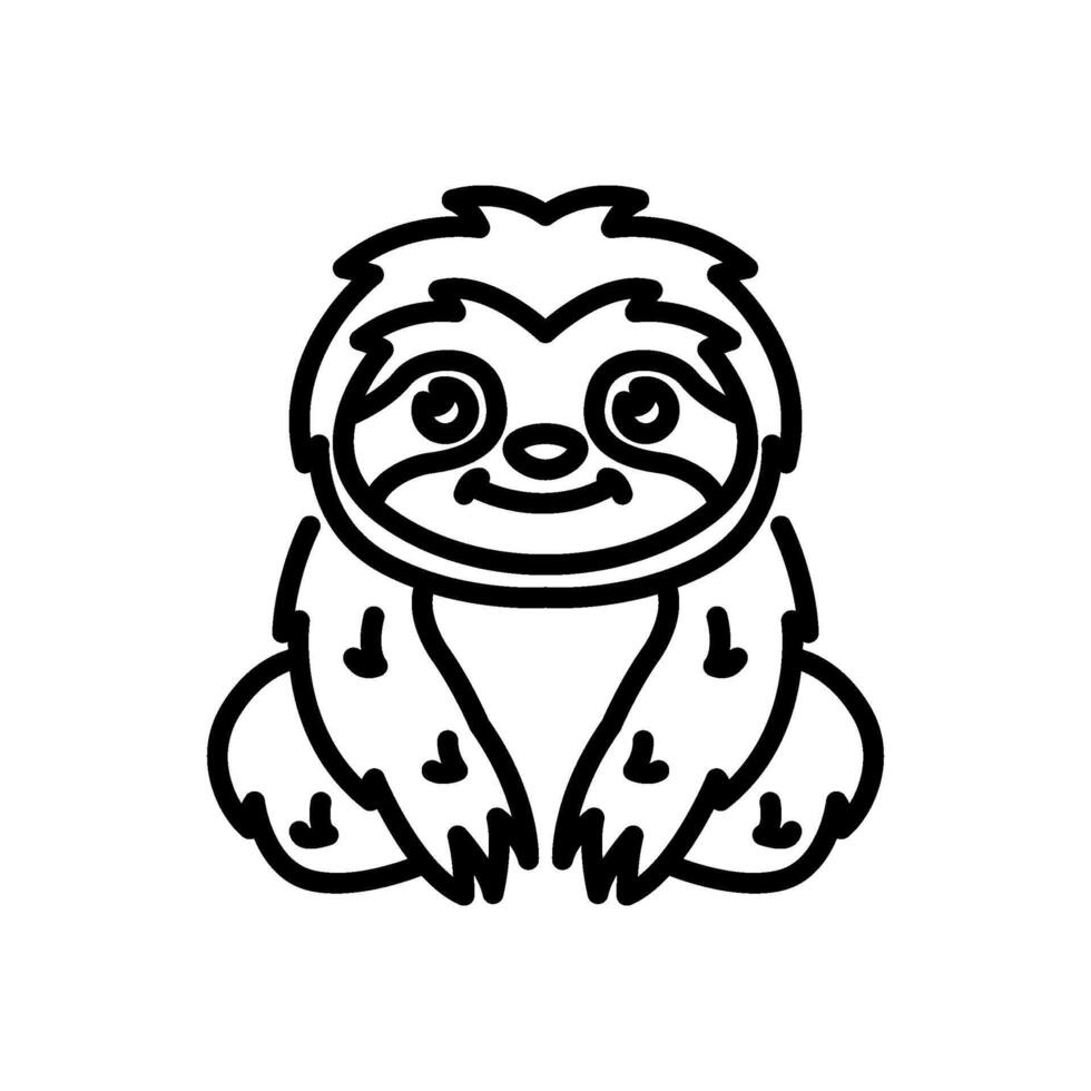 Furry sitting sloth outline icon vector