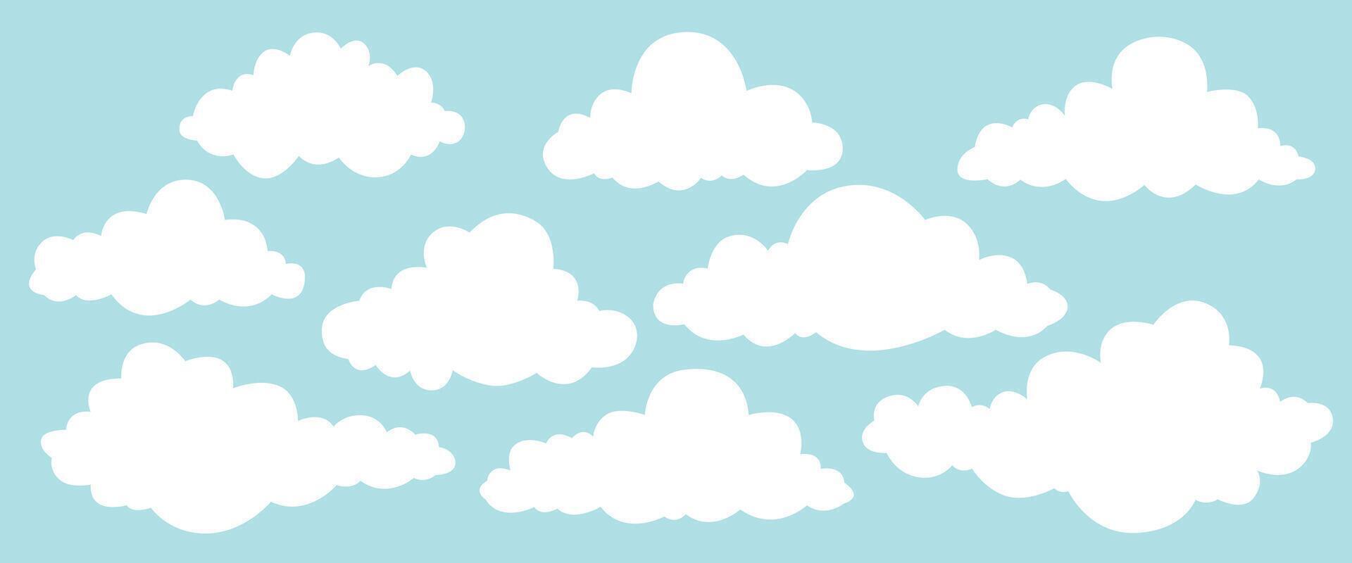 Cartoon cloud set. Blue sky with white clouds vector