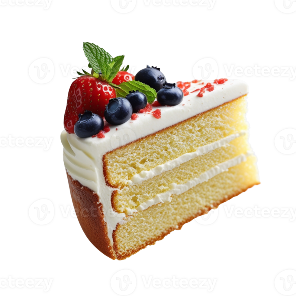 Elegant Butter Cake Slice with Artistic Toppings for Design png