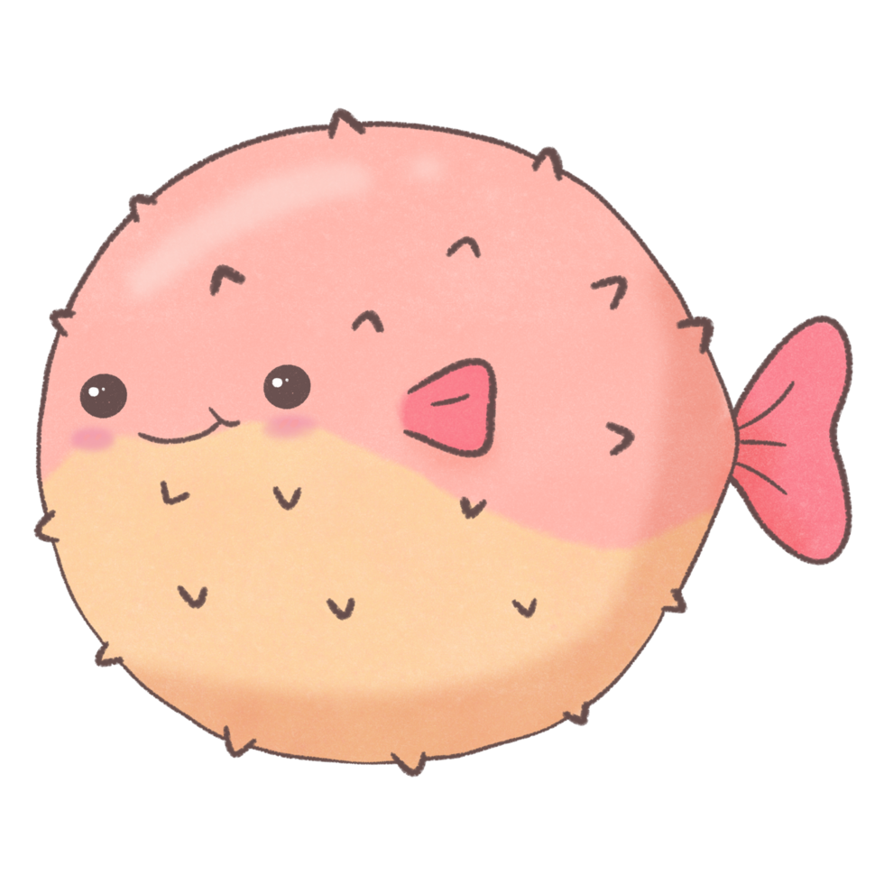 Happy Pink Pufferfish Character png