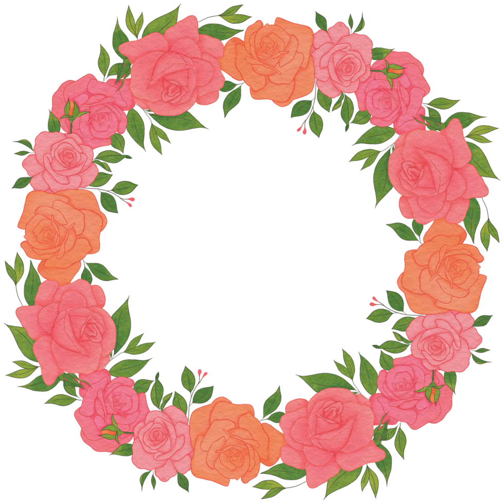 Pink and Orange Rose Wreath Flower Border png