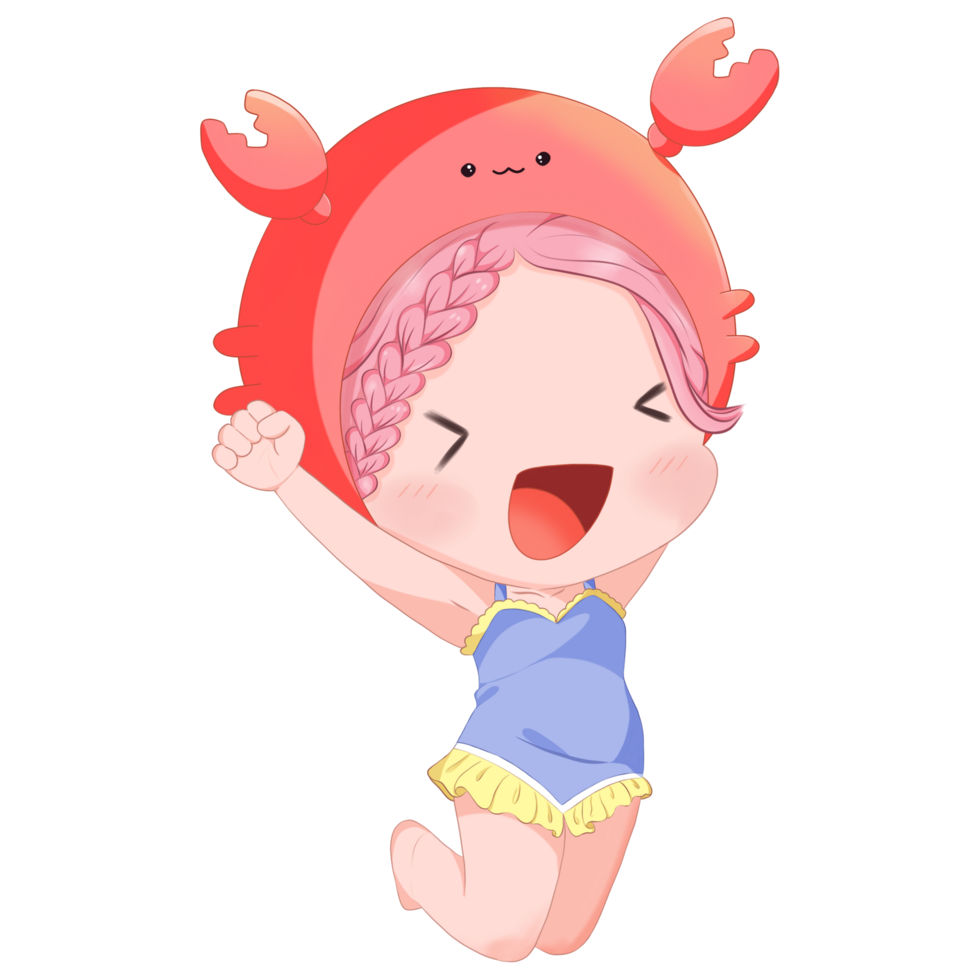 Crab Hat Girl Ready to Swim png