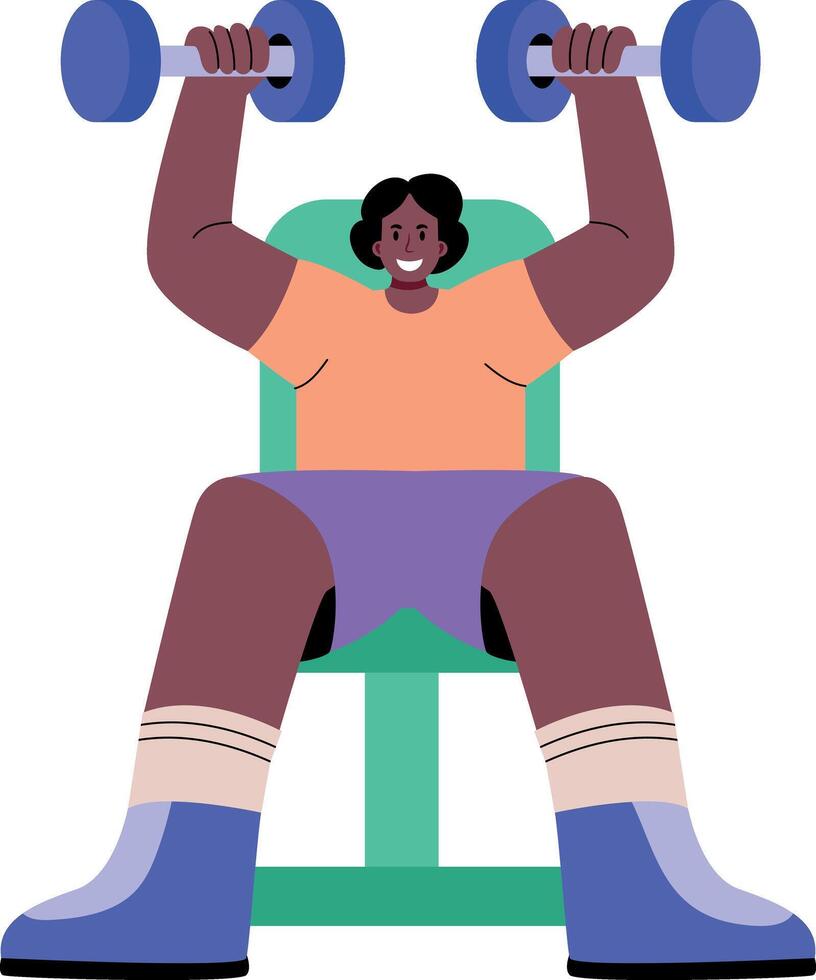 A flat style illustration showing character doing chest press exercise vector