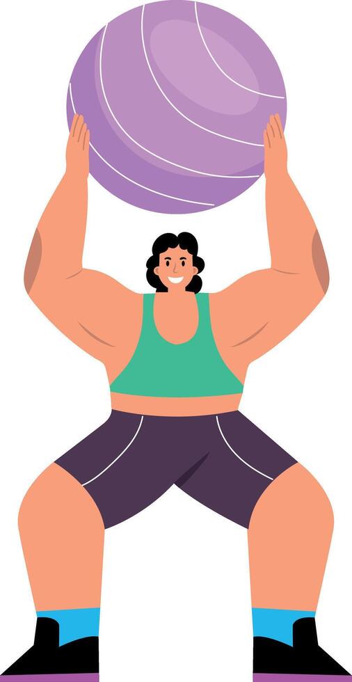 A flat style illustration showing a character doing yoga ball exercise vector