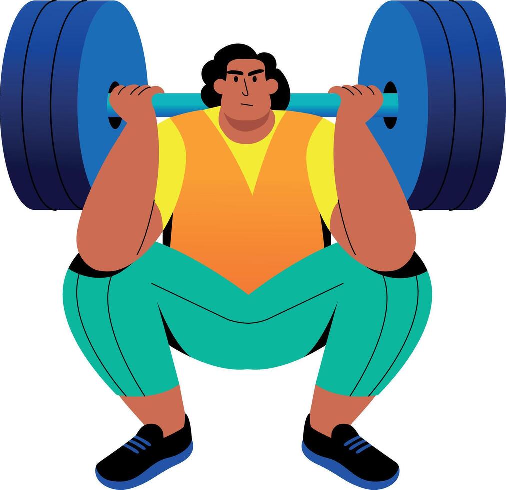 A character doing barbell exercise, flat illustration vector