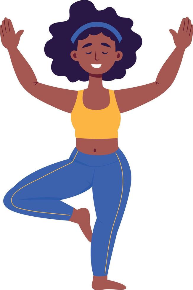 Flat illustration showing yoga character in balanced pose vector