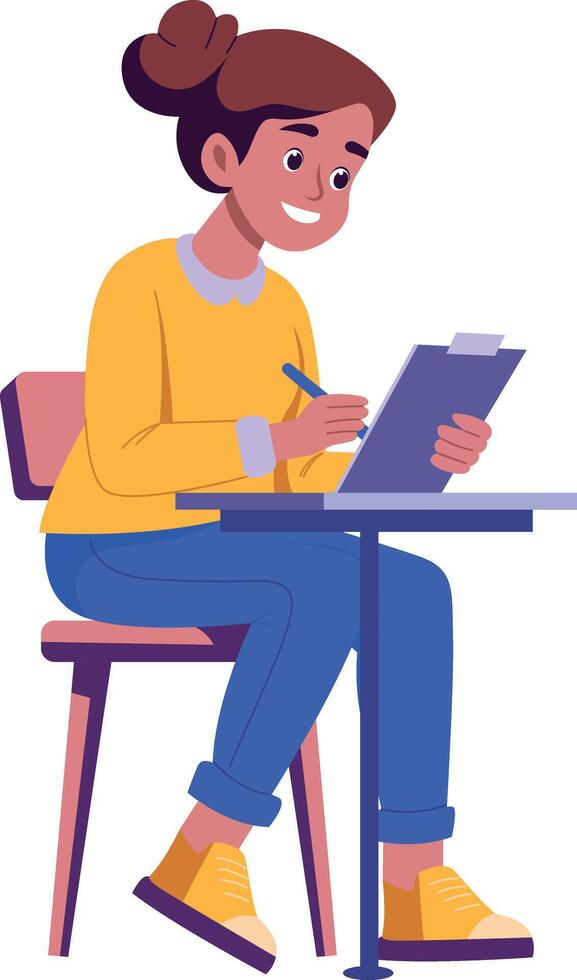 Flat style illustration showing a person journaling creative thoughts vector