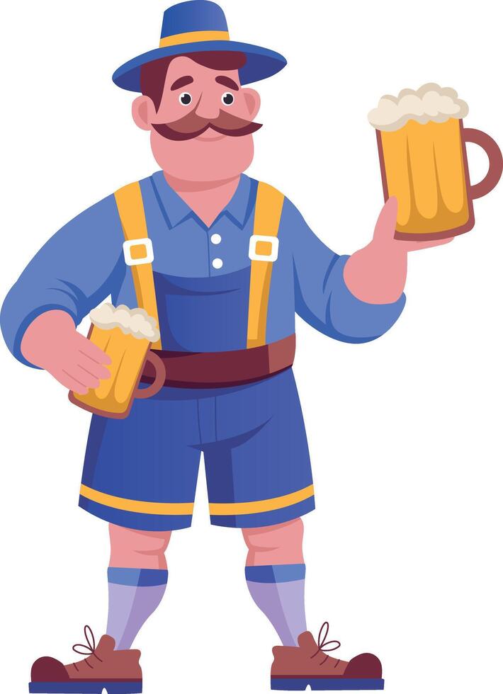Flat style illustration depicting oktoberfest character holding beer vector