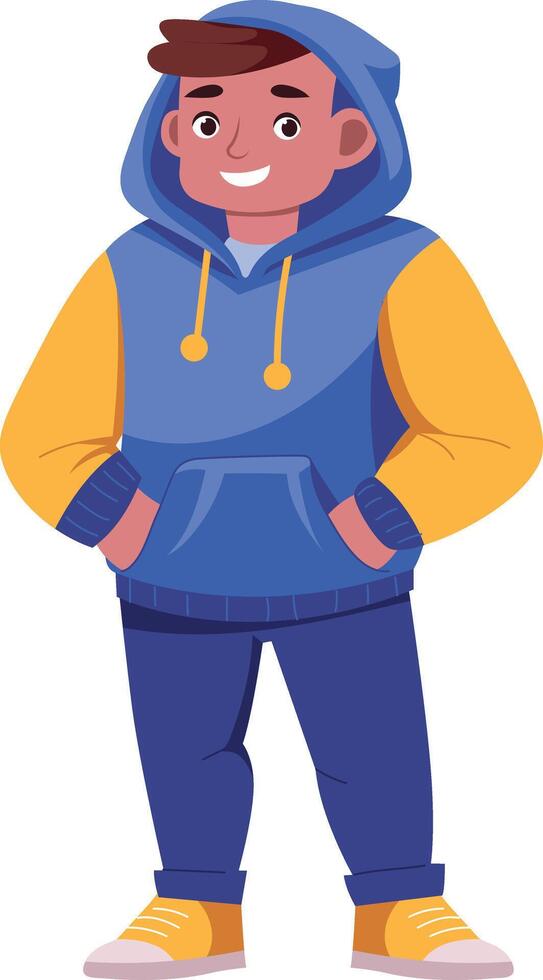 A flat style illustration of hoodie guy standing casually vector