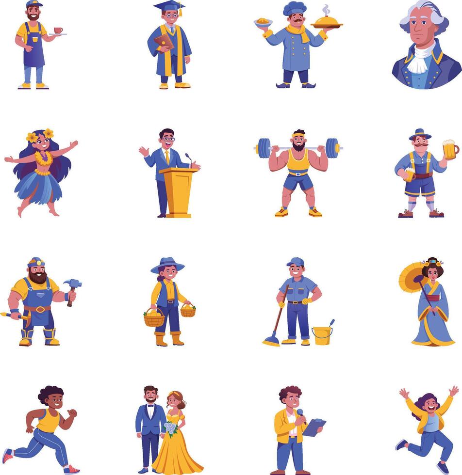 Set of Flat Style Diverse People Illustrations vector