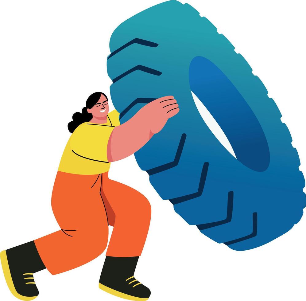 A character flipping tire illustration in flat style vector
