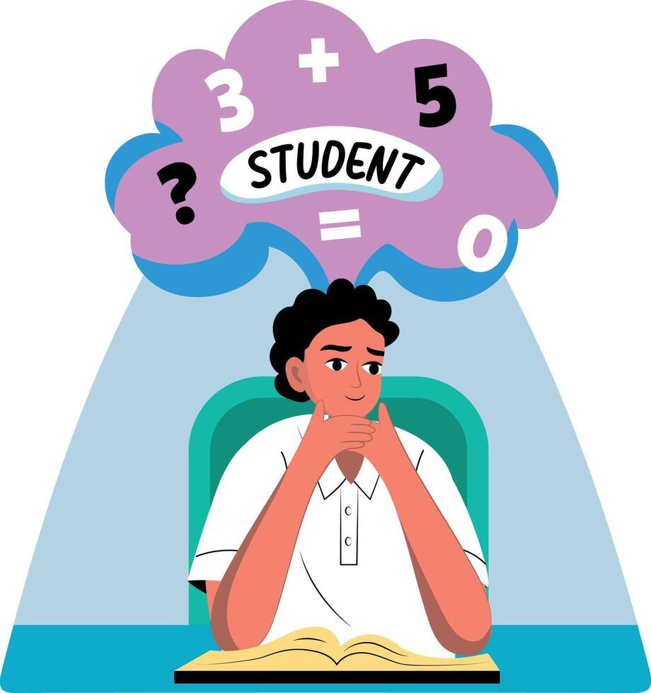 Flat illustration showing a student thinking about study vector