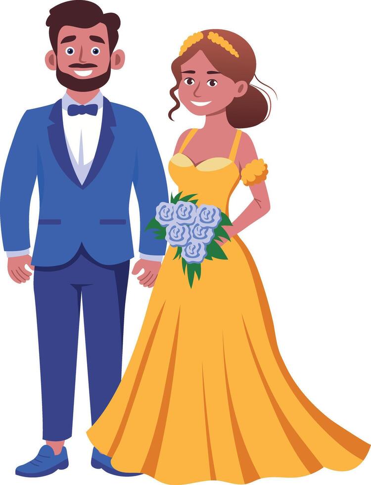 Flat style illustration depicting a newlywed couple vector