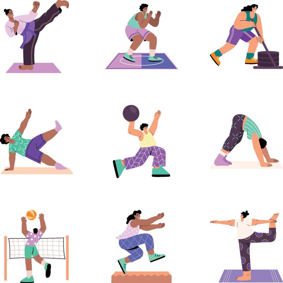 Set of Yoga Poses And Exercises Flat Illustrations vector