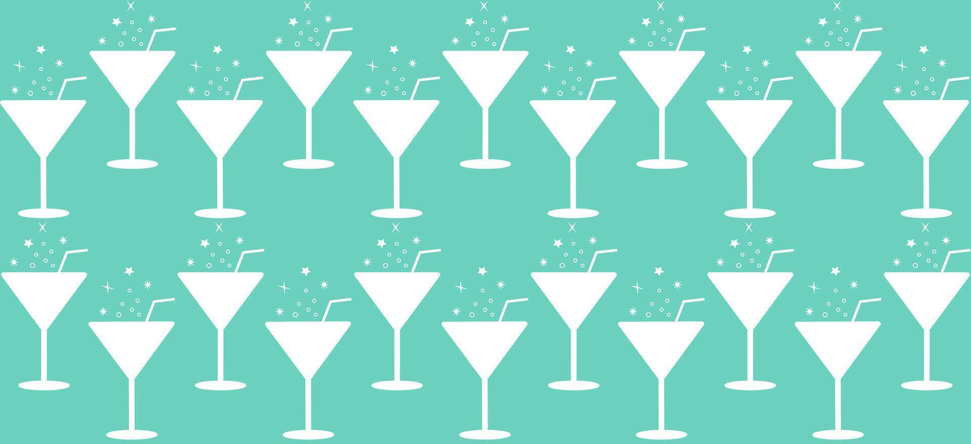 Pattern with white martini glasses on a turquoise background vector