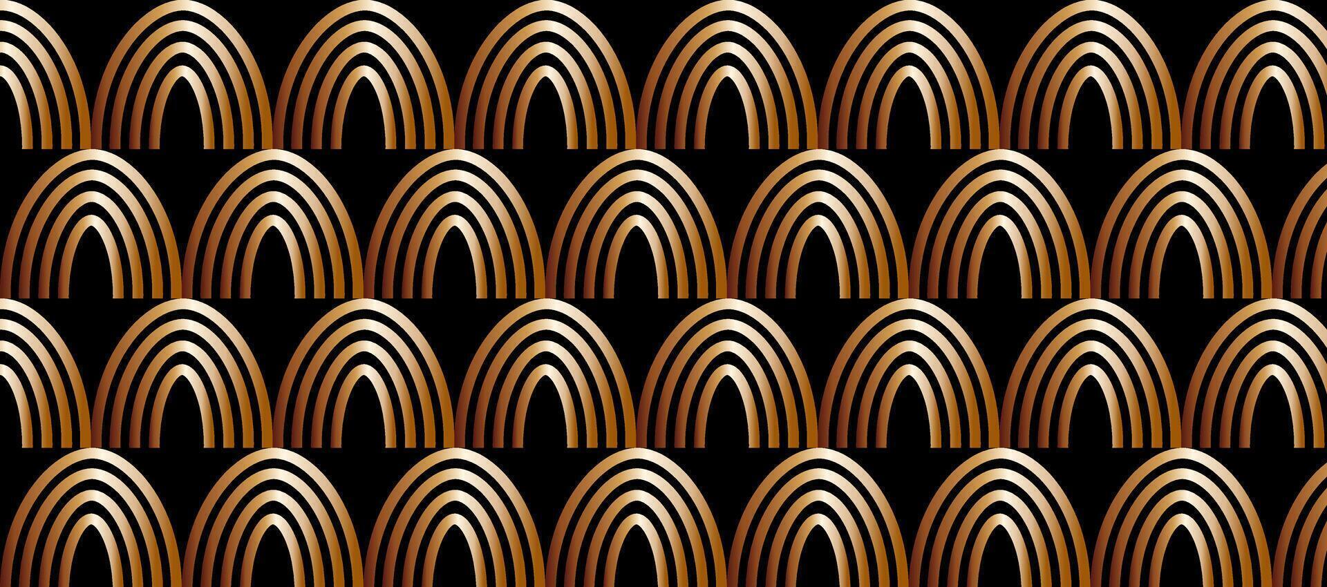 Black and gold pattern with curved lines vector