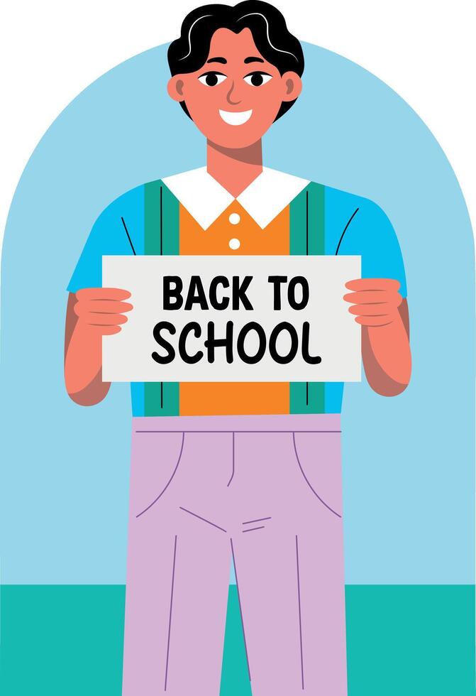 Flat illustration showing a happy student with back to school typography vector