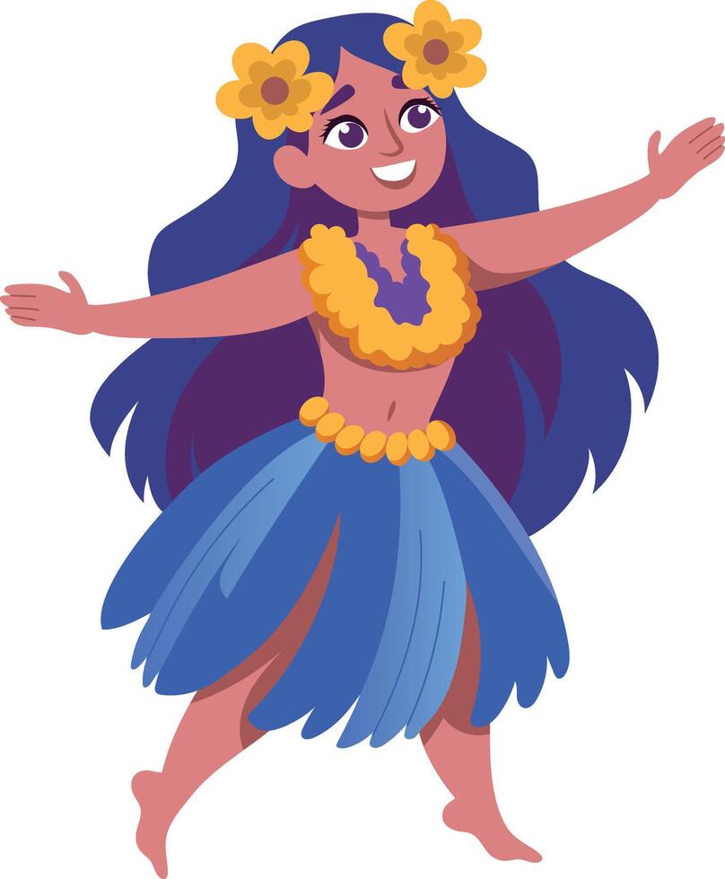 Flat illustration showing a hula dancer performing traditional dance vector