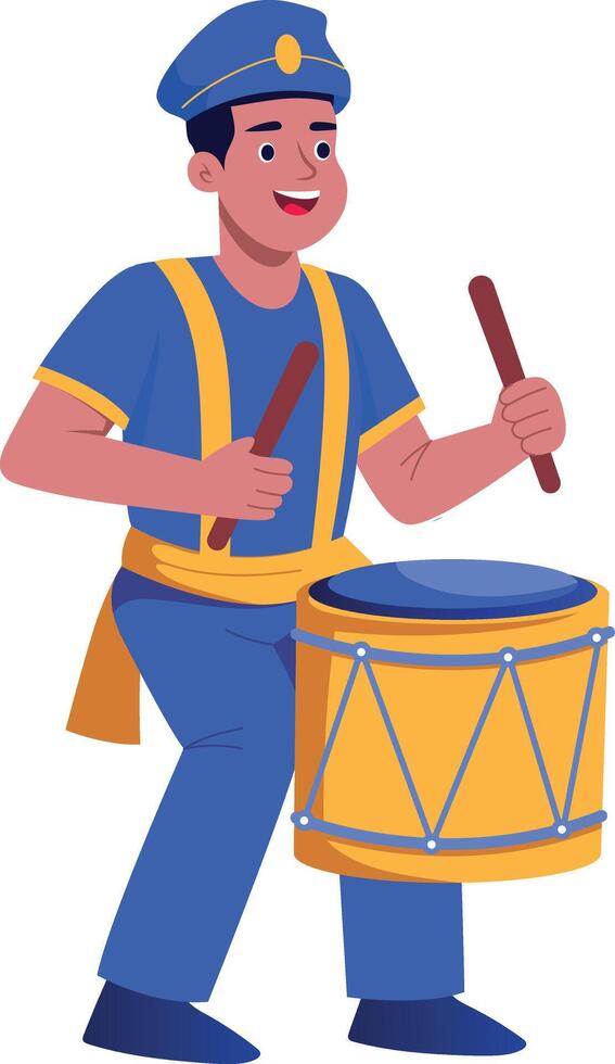 A flat style illustration of drummer playing music passionately vector