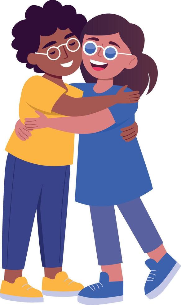 A flat style illustration of hugging friend vector
