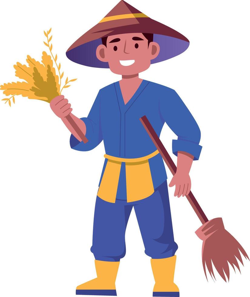 Flat illustration showing agriculturist holding crops in hands vector