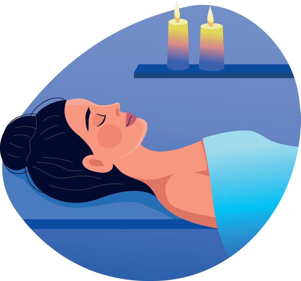 A flat style illustration showing a woman taking spa vector