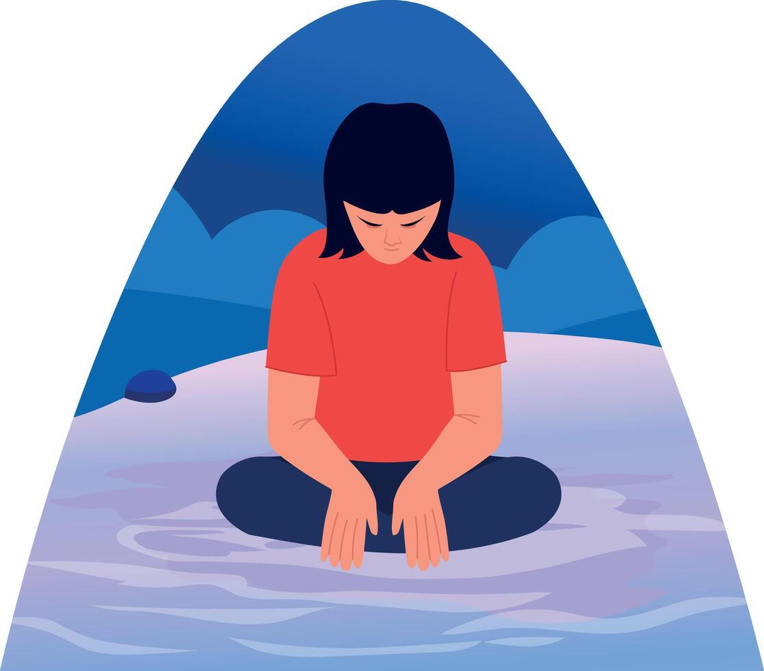 Flat illustration showing a character doing water meditation vector