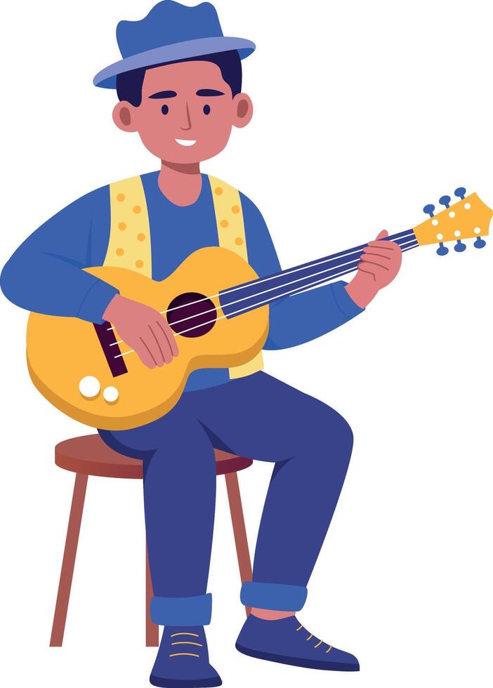 A flat style illustration of a guitarist playing an electric guitar vector
