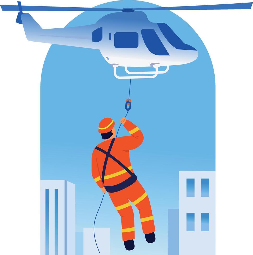 A flat style illustration showing an air rescue vector