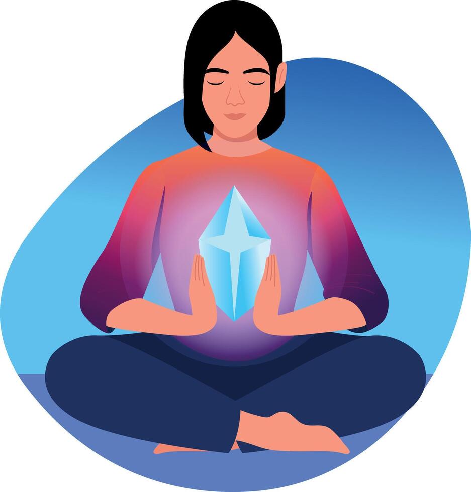 A character taking crystal meditation, flat style illustration vector