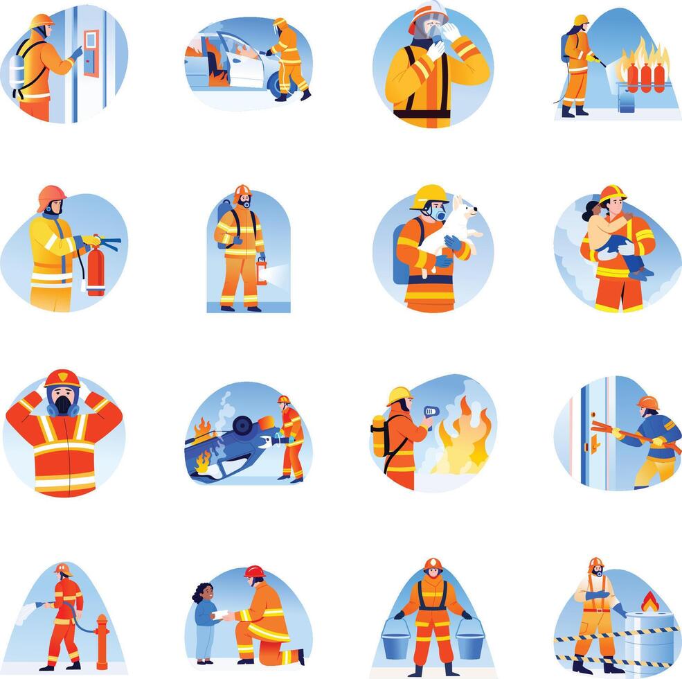 Collection of Rescue and Emergency Flat Style Illustrations vector