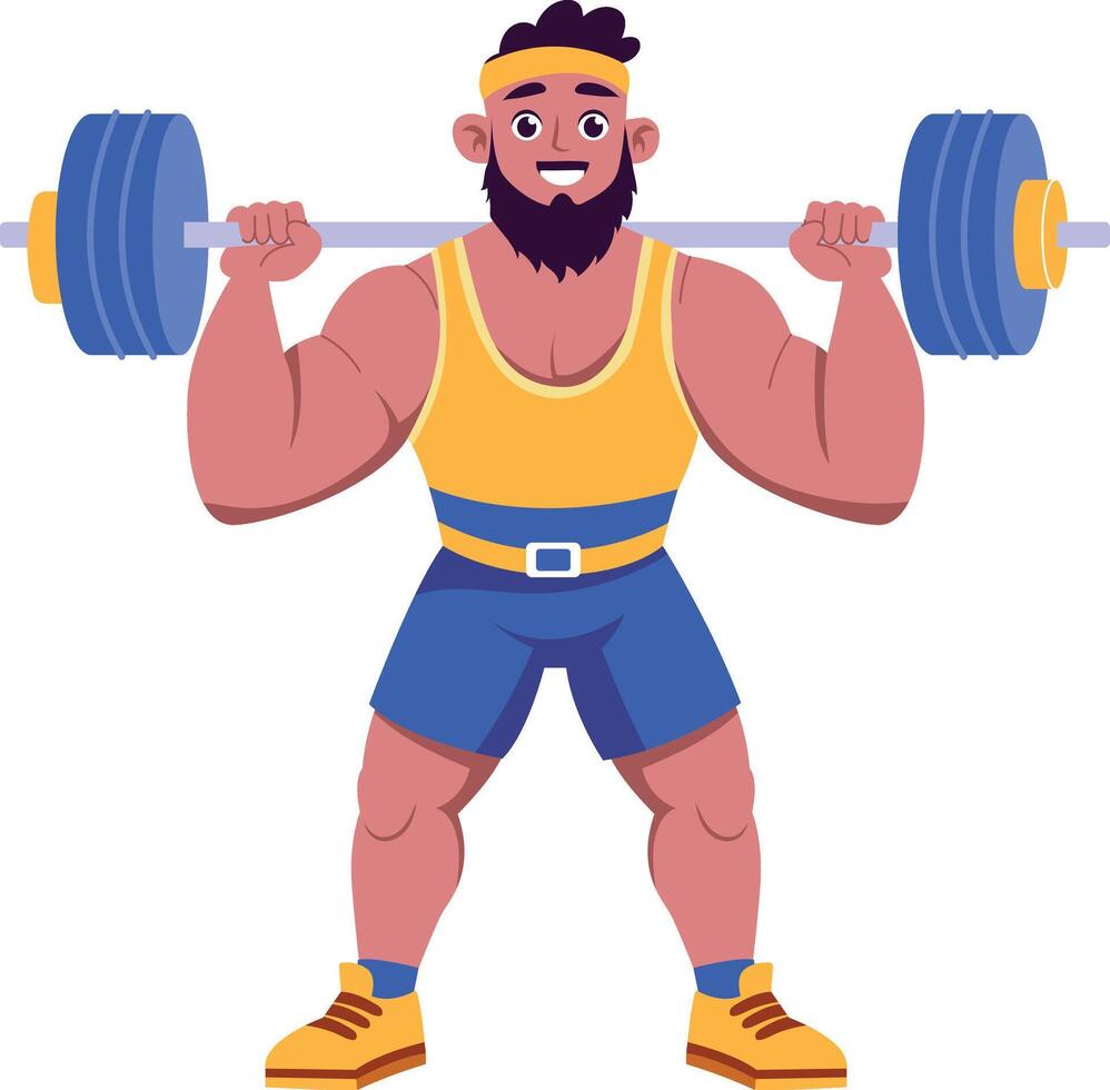 Flat illustration showing a bodybuilder holding a dumbbell vector