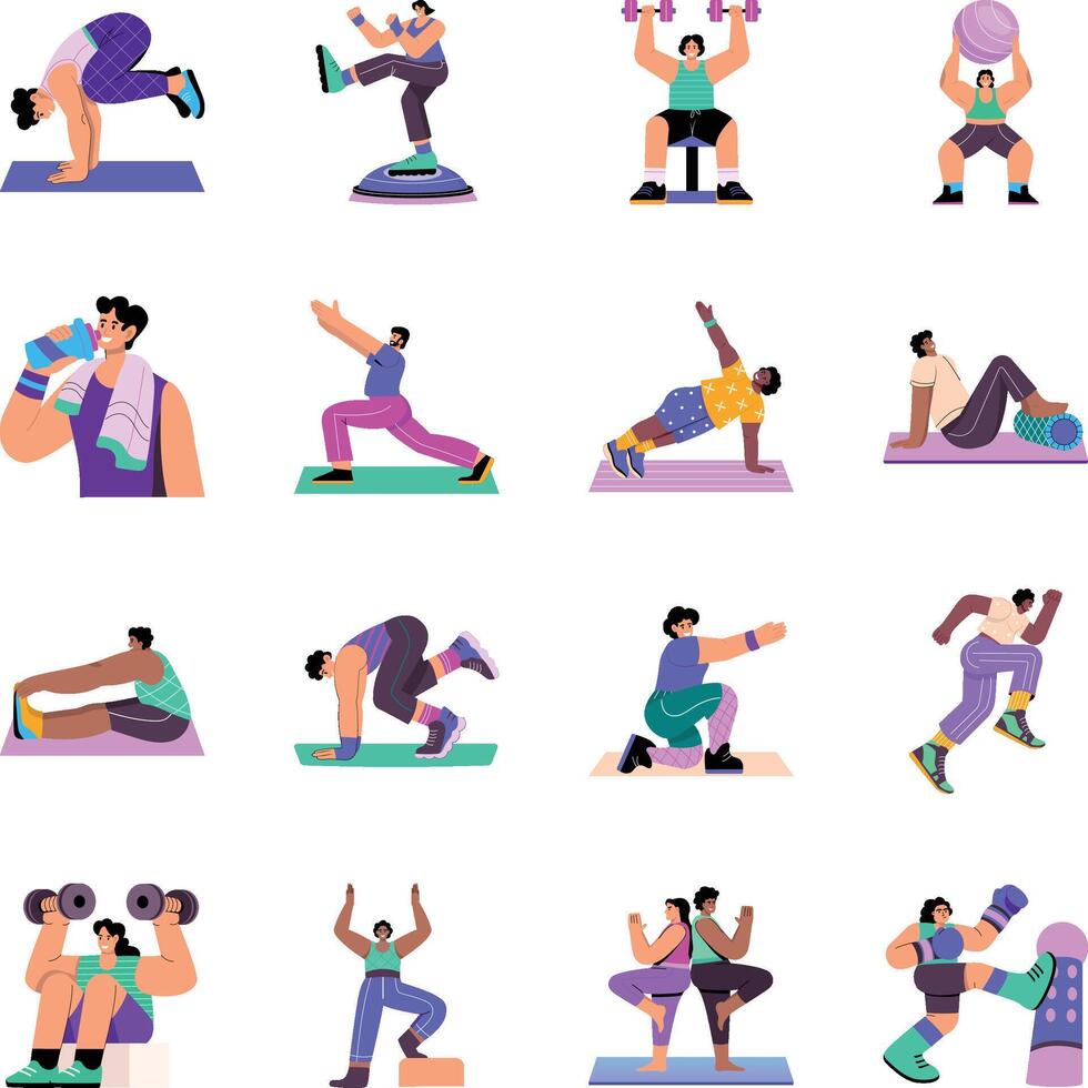 Pack of Flat Style Exercise Illustrations vector