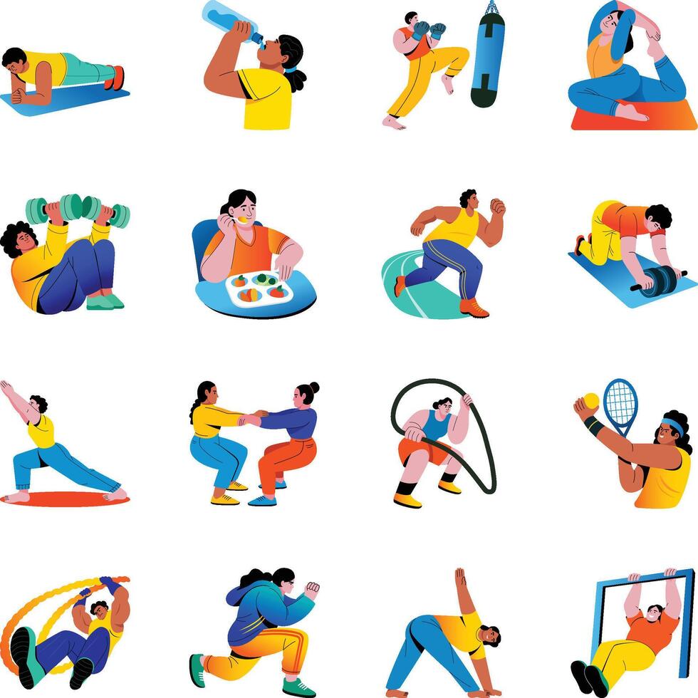 Collection of Workout Exercise Flat Illustrations vector