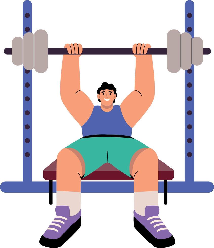 A flat style illustration showing a character doing bench press exercise vector