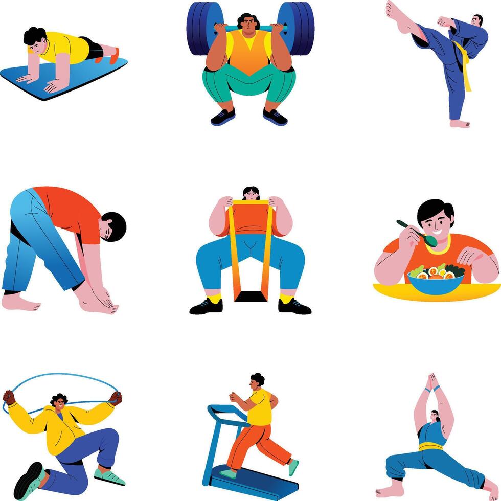Collection of Workout Exercise Flat Style Illustrations vector