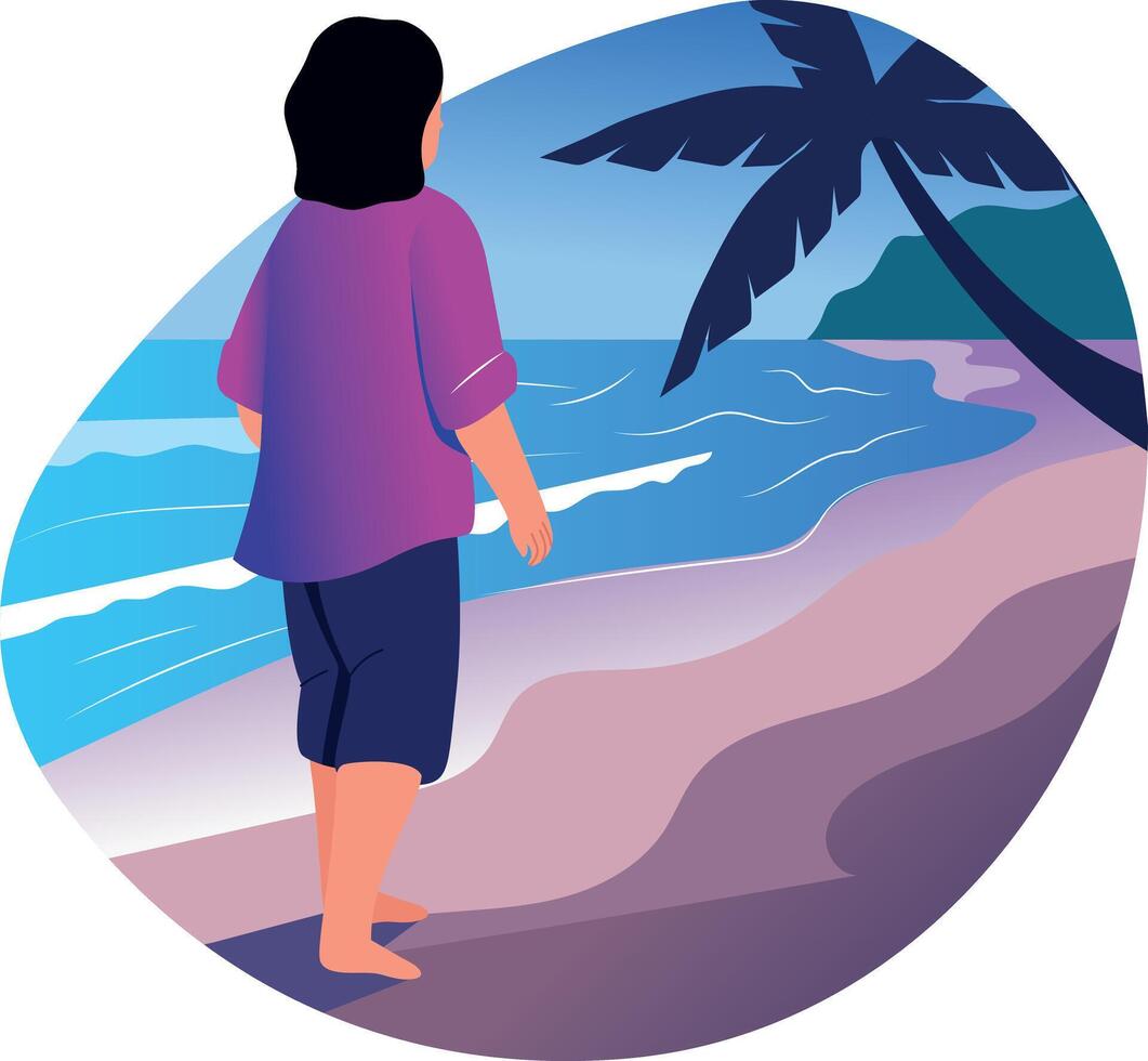 A character doing a beach walk, flat style illustration vector