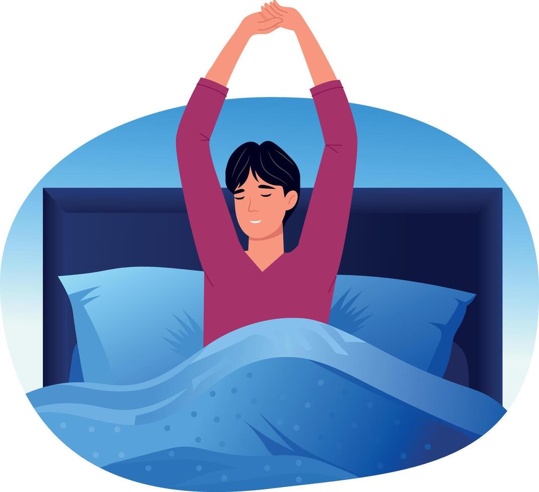 A character doing morning stretch, flat style illustration vector