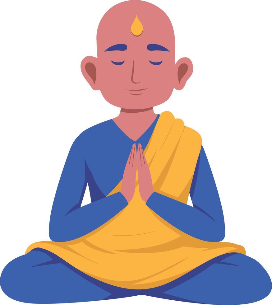Flat illustration depicting a peaceful monk character vector