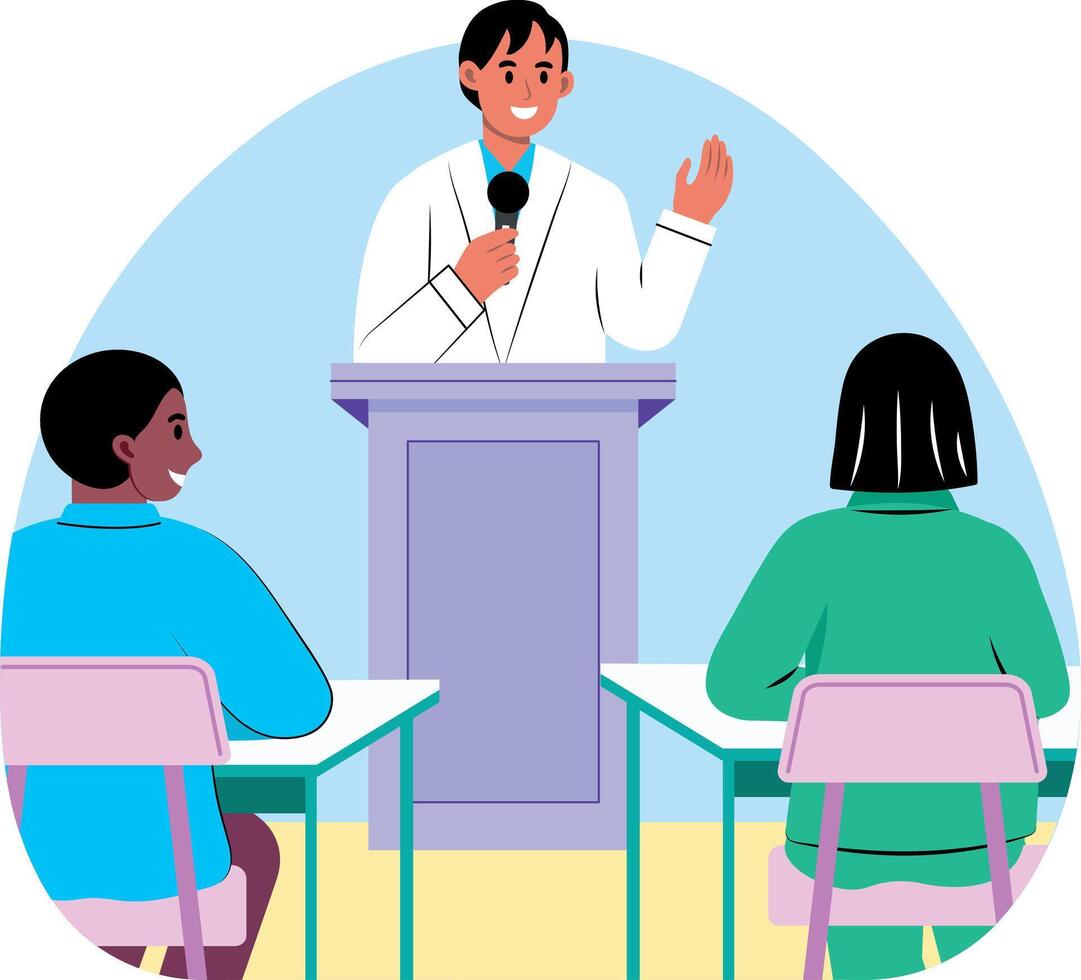 A student giving a speech in class, flat style illustration vector